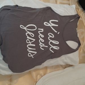 "Y'all need Jesus" racerback tank. Thin material.